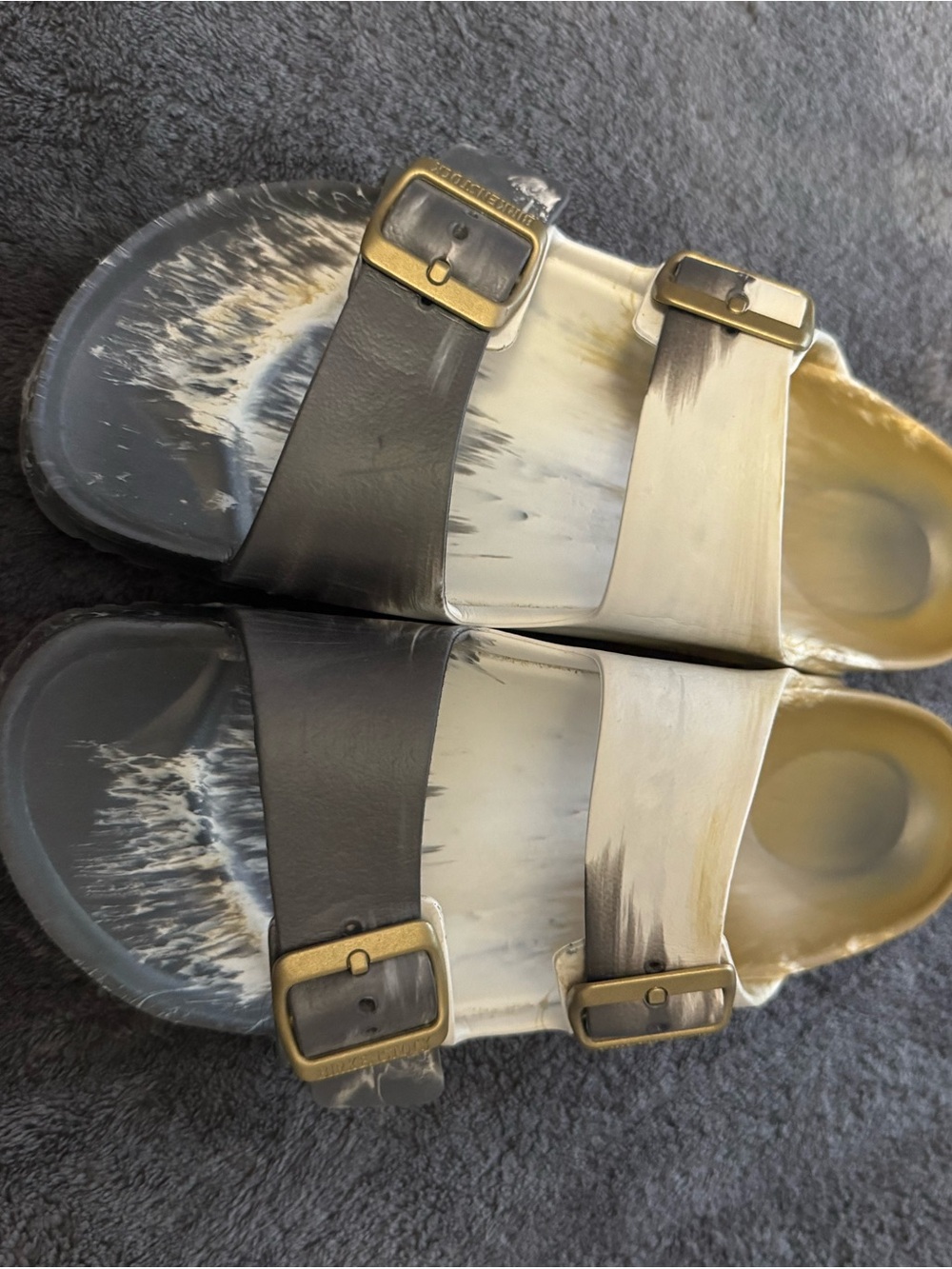 Birkenstock Two-Tone Double Buckle Slide Sandals - Black & Cream